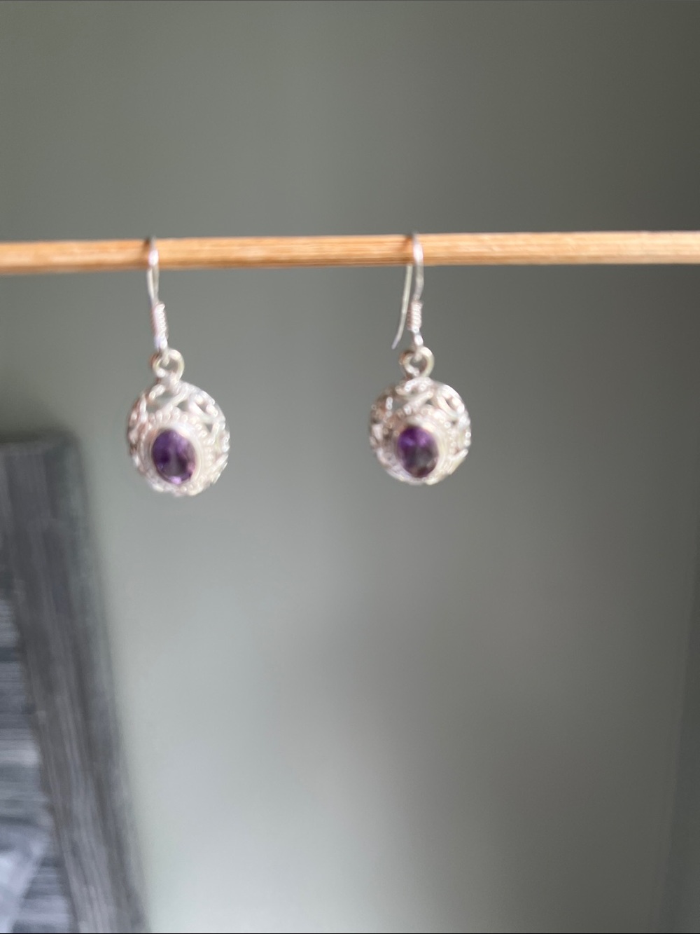 Amethyst Sterling Silver Filigree Drop Earrings - Picture 3 of 6